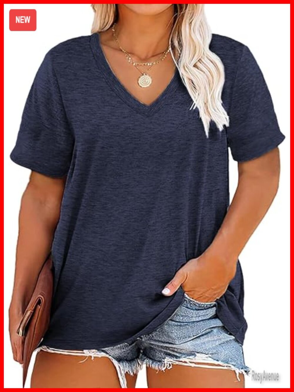 Plus Size V Neck Short Sleeve T-Shirt Cotton Blend Loose Fit Casual Tee